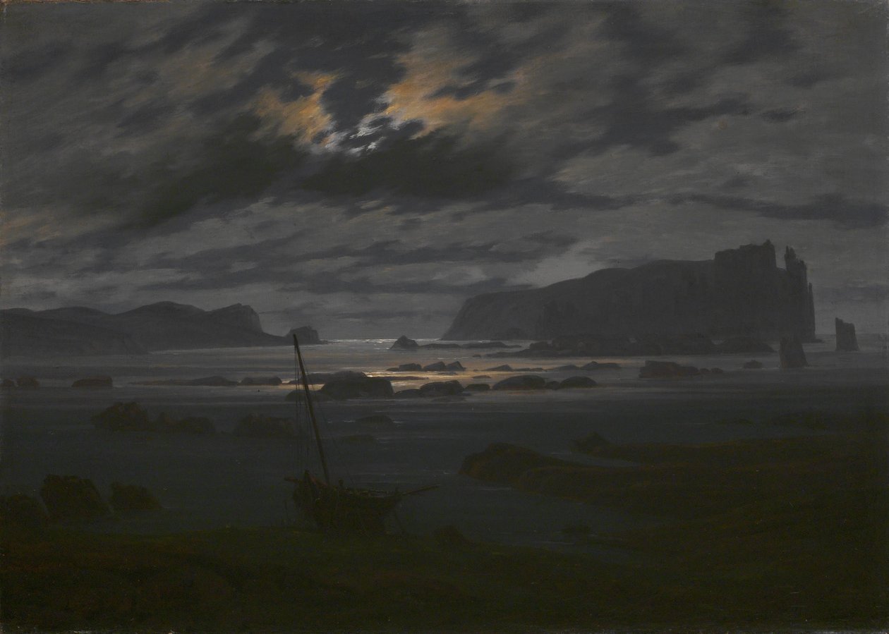 Pohjanmeri kuunvalossa, n. 1823 tekijältä Caspar David Friedrich
