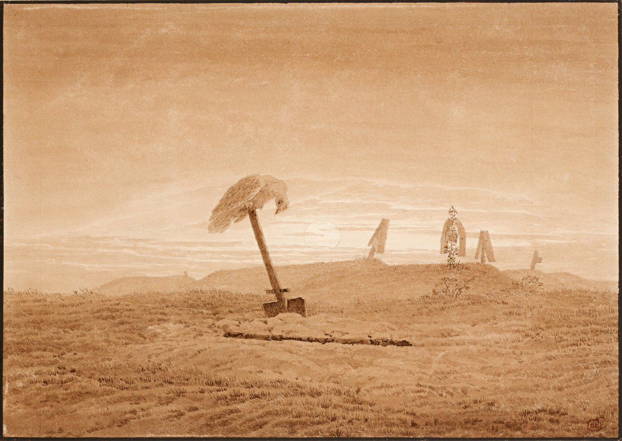 ""Hautojen maisema"" (Maisema haudoilla) Piirustus Caspar David Friedrich (1774-1840) noin 1836 Koko 23,8x28,6 cm Albertina, Wien tekijältä Caspar David Friedrich