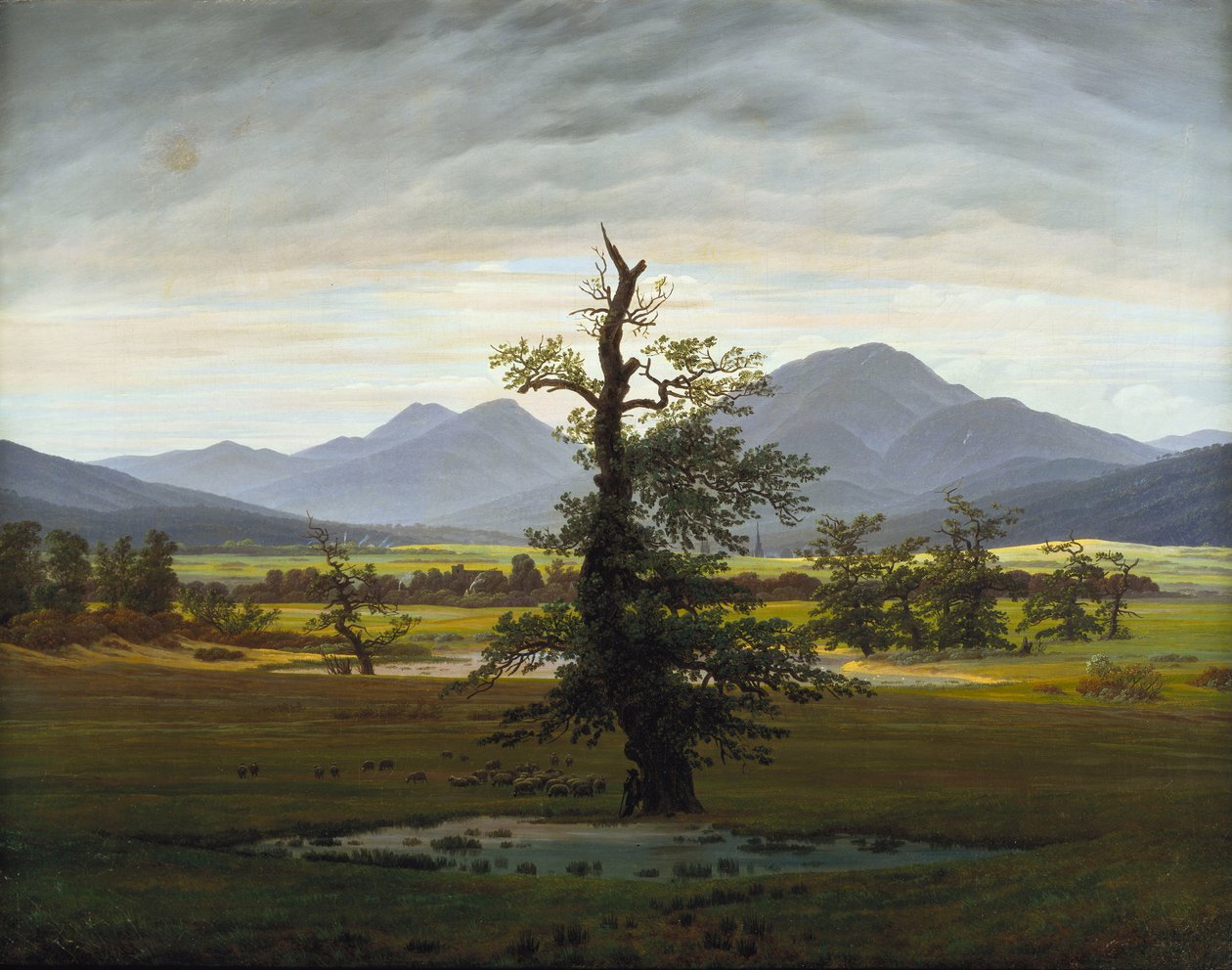 Yksinäisen puukylän maisema aamuvalossa, 1822 tekijältä Caspar David Friedrich