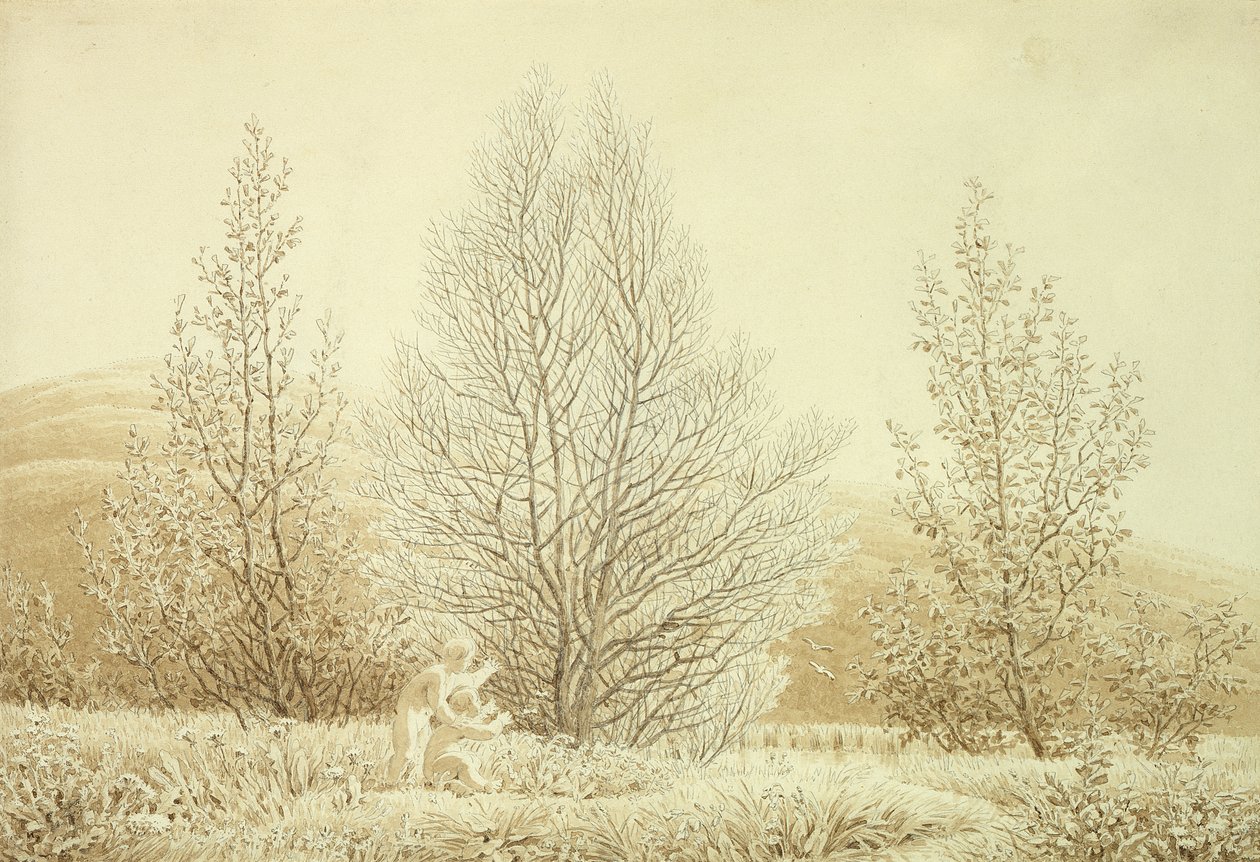 Kevät (kynä ja seepia paperilla) tekijältä Caspar David Friedrich