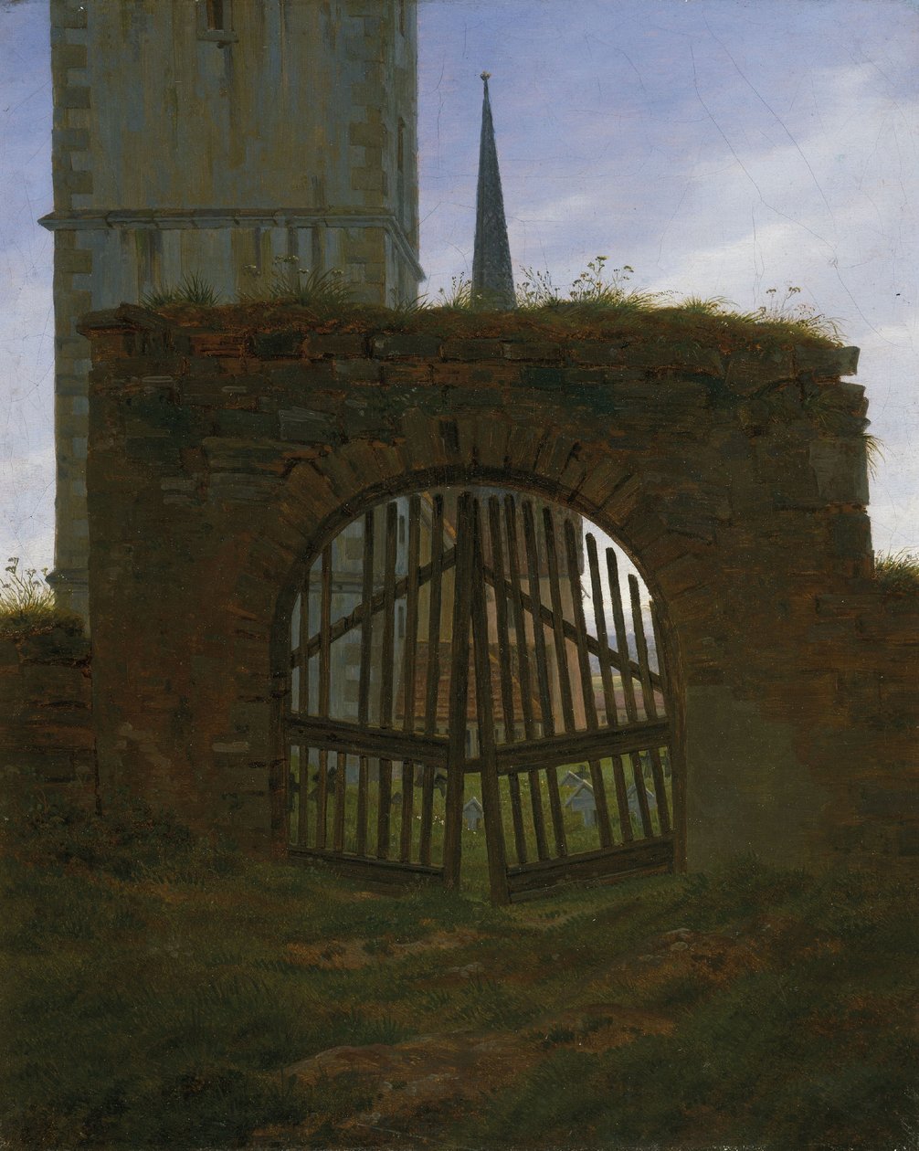 Hautausmaan portti, noin 1825-30 (öljy kankaalle). tekijältä Caspar David Friedrich