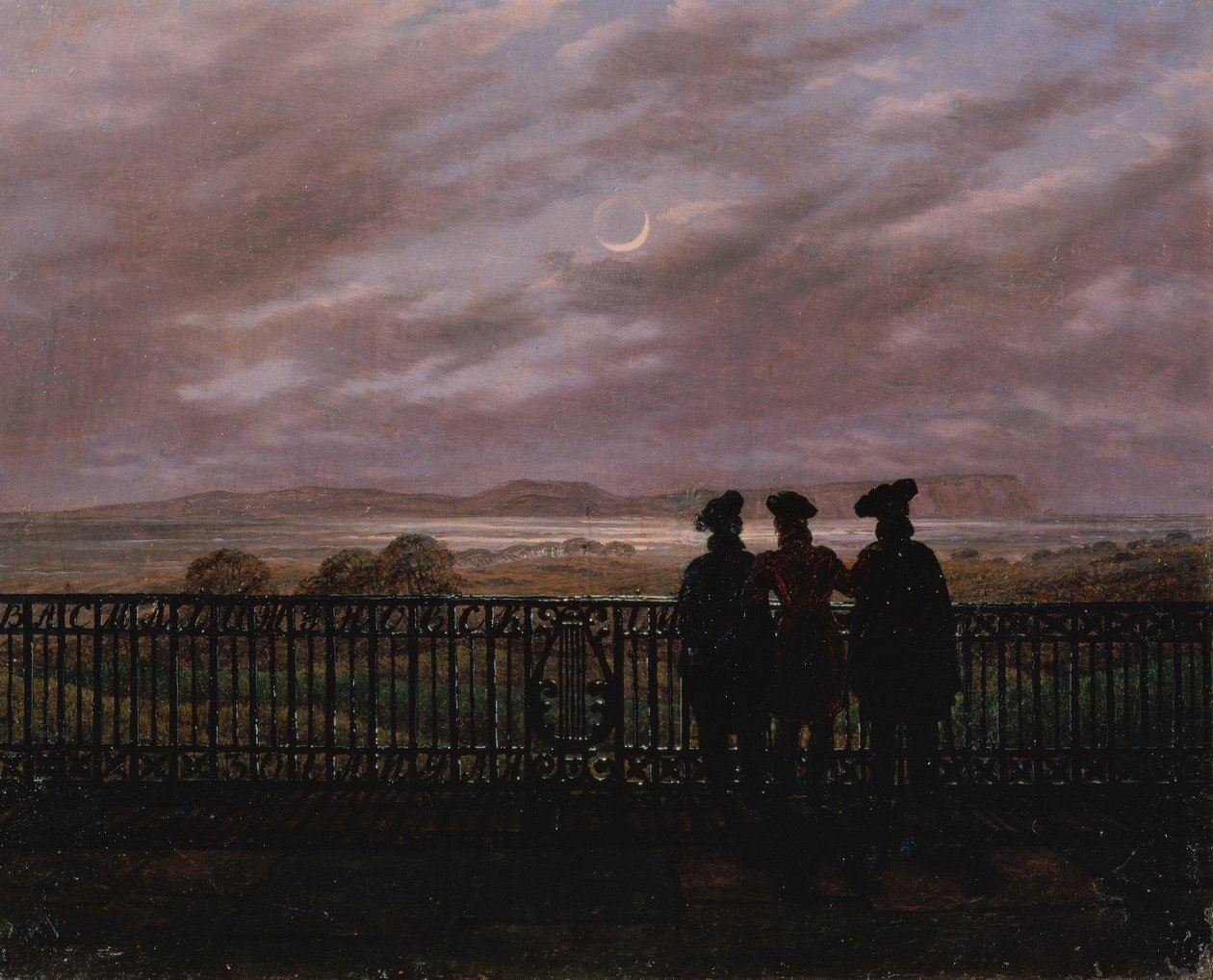 Runoilijat Vasili Andrejevitš Žukovski (1783-1852), Sergejevitš Ivan Turgenev (1818-83) ja Aleksandr Ivanovitš Turgenev (n. 1784-1846), 1820-luvun loppu (öljy kankaalle) tekijältä Caspar David Friedrich