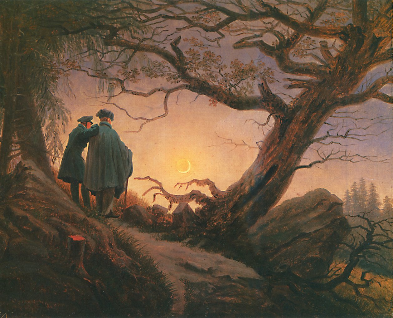 Kaksi miestä katselee kuuta tekijältä Caspar David Friedrich
