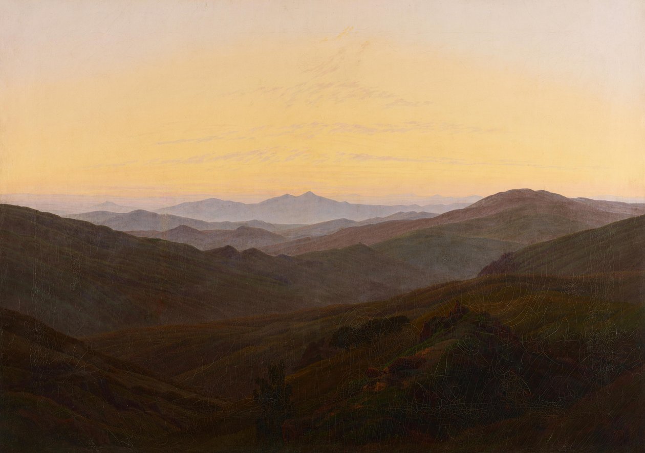 Ennen auringonnousua vuoristossa tekijältä Caspar David Friedrich