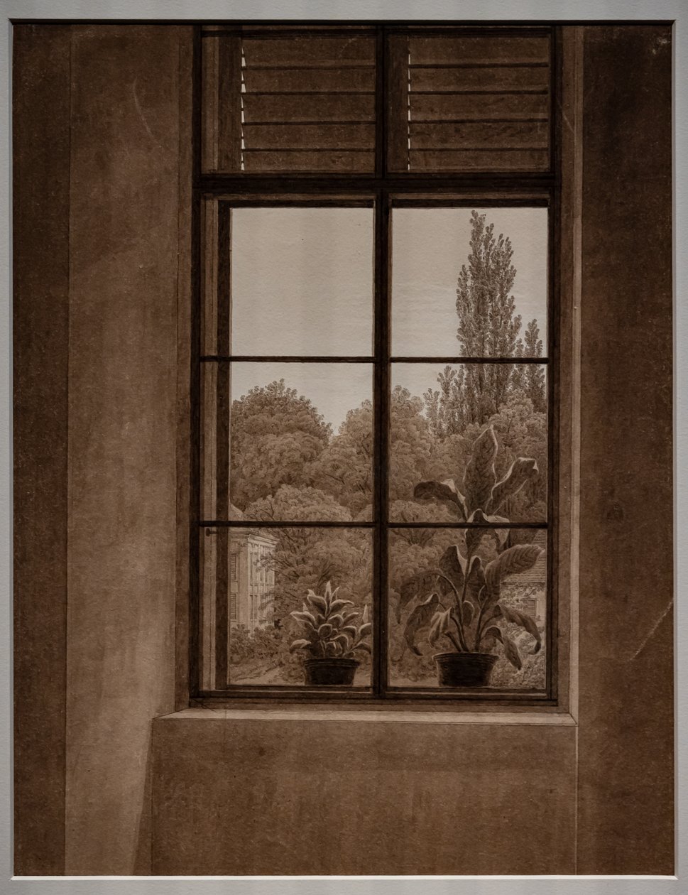 Ikkuna, josta on näkymä puistoon tekijältä Caspar David Friedrich