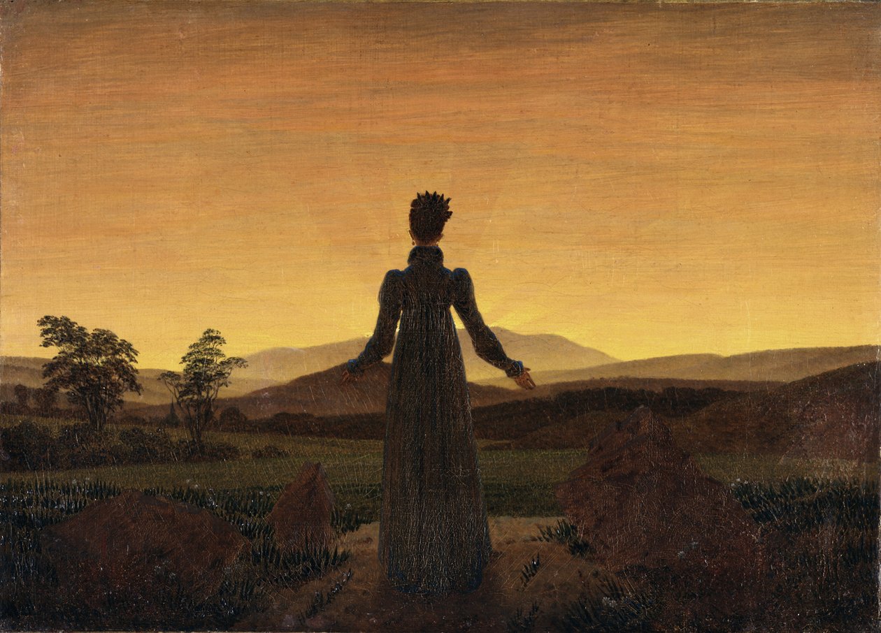 Nainen ennen nousevaa aurinkoa, noin 1818 tekijältä Caspar David Friedrich