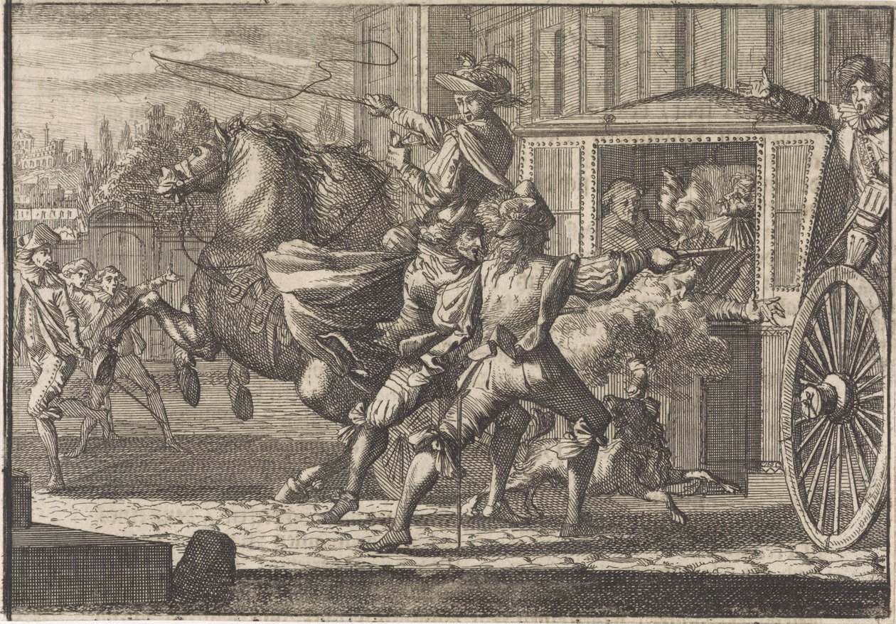 Hyökkäys Nicolau Monteiroa, Cedofeitan prioria vastaan, Rooman kaduilla tekijältä Caspar Luyken (attributed to)