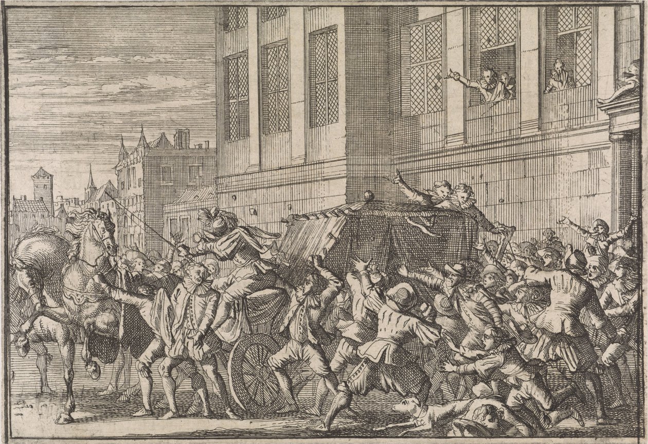Hyökkäys Madridissa Olivaresin kreivin Gaspard de Gusmánin vaunuja vastaan, 1643 tekijältä Caspar Luyken (attributed to)