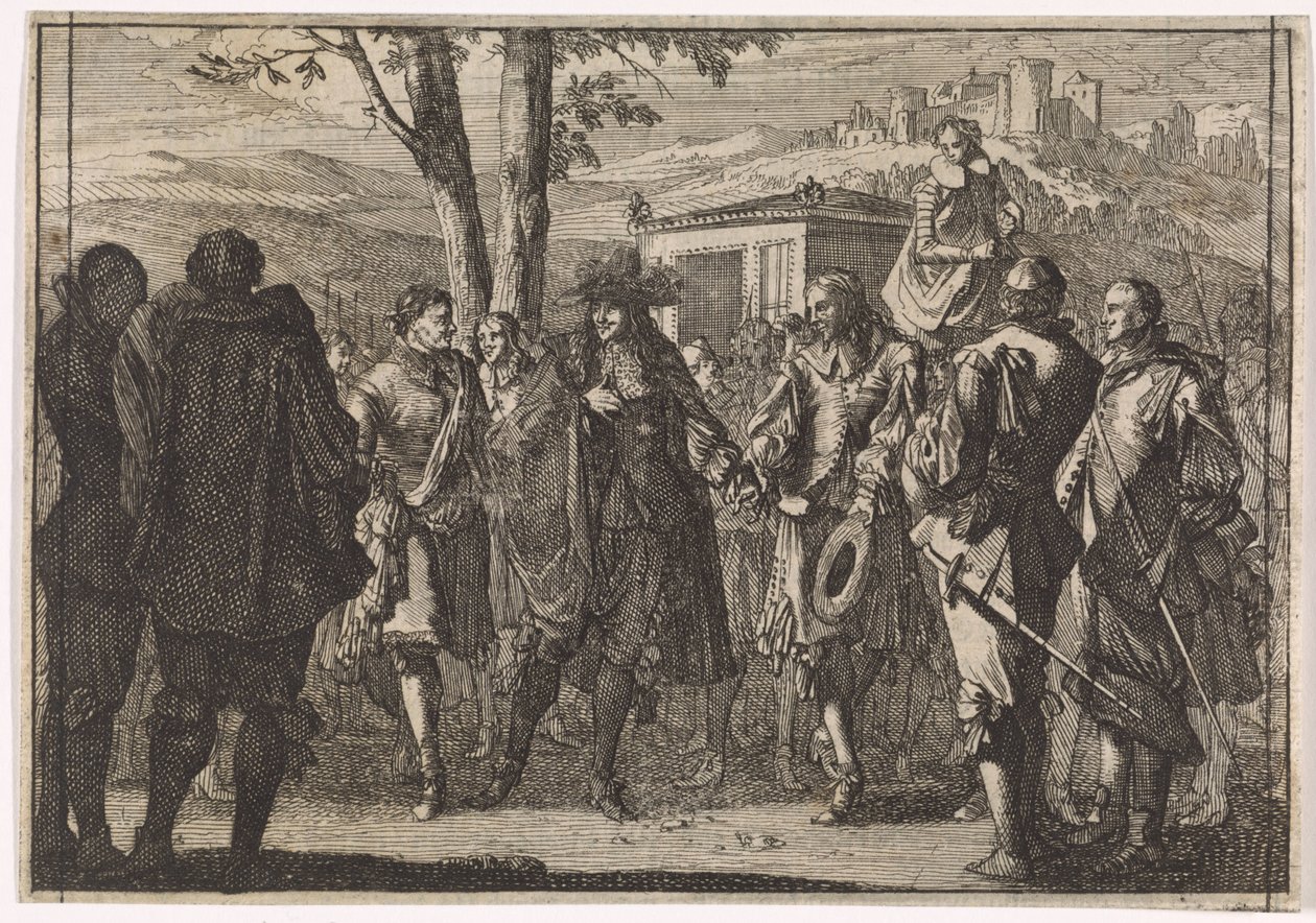 Englannin sotilaat vangitsevat Englannin kuningas Kaarle I:n vuonna 1647 tekijältä Caspar Luyken (attributed to)