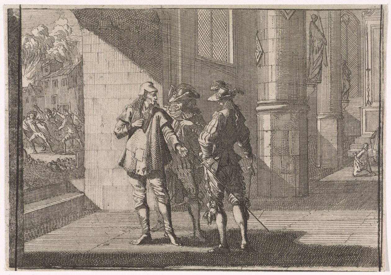 Masaniello puhuu kahdelle aatelismiehelle kirkossa, 1647 tekijältä Caspar Luyken (attributed to)
