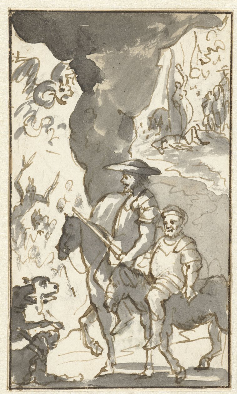 Don Quichotte ja Sancho Panza ajavat takon ohi Suunnittelut Histoire de l