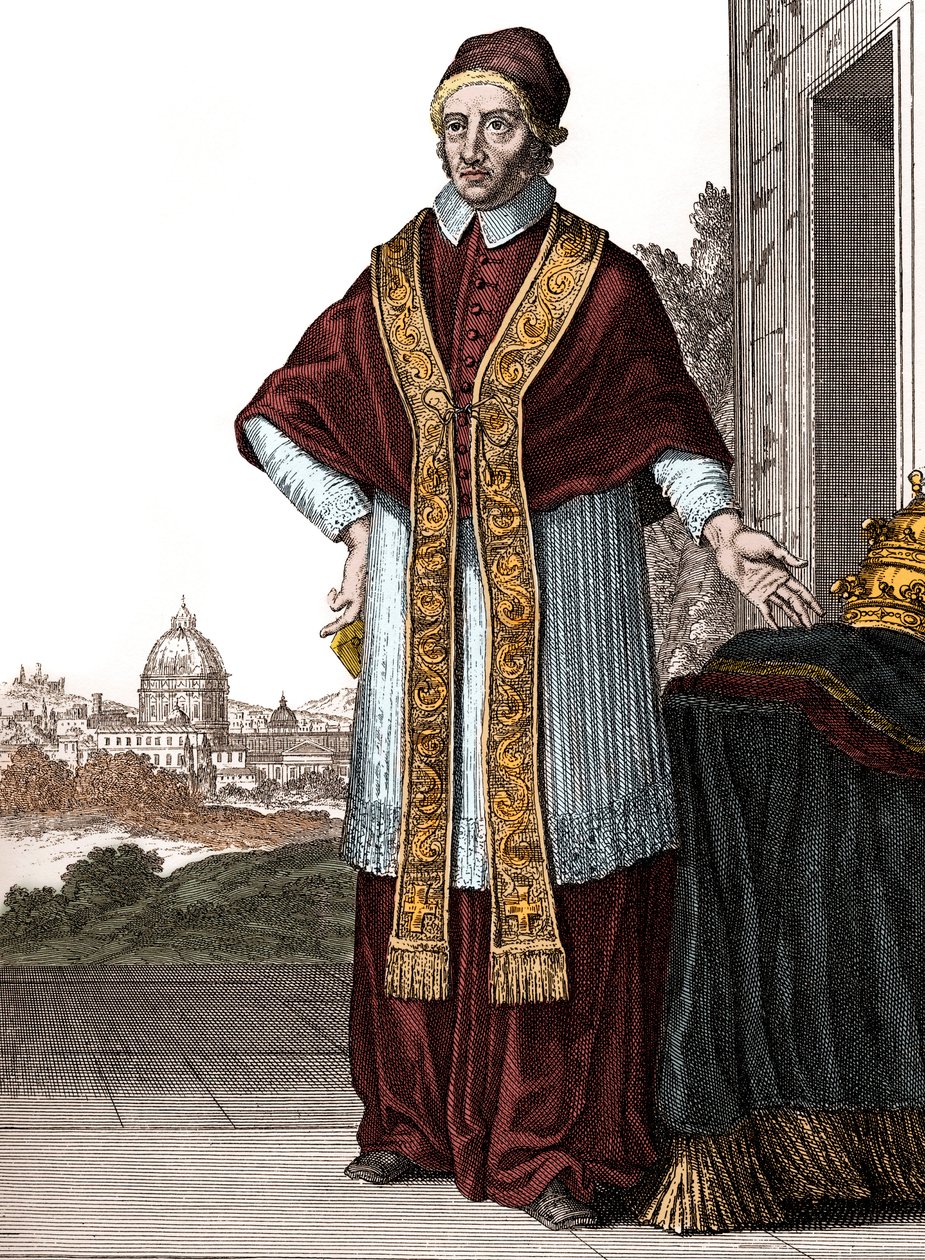 Paavi Klemens XI:n (Clemente ou Clemens) muotokuva (paavi 1700–1721) - Caspar Luykenin piirustukset - Kaiverrus ja julkaisija Christoph Weigel (Nürnberg 1703) tekijältä Caspar Luyken