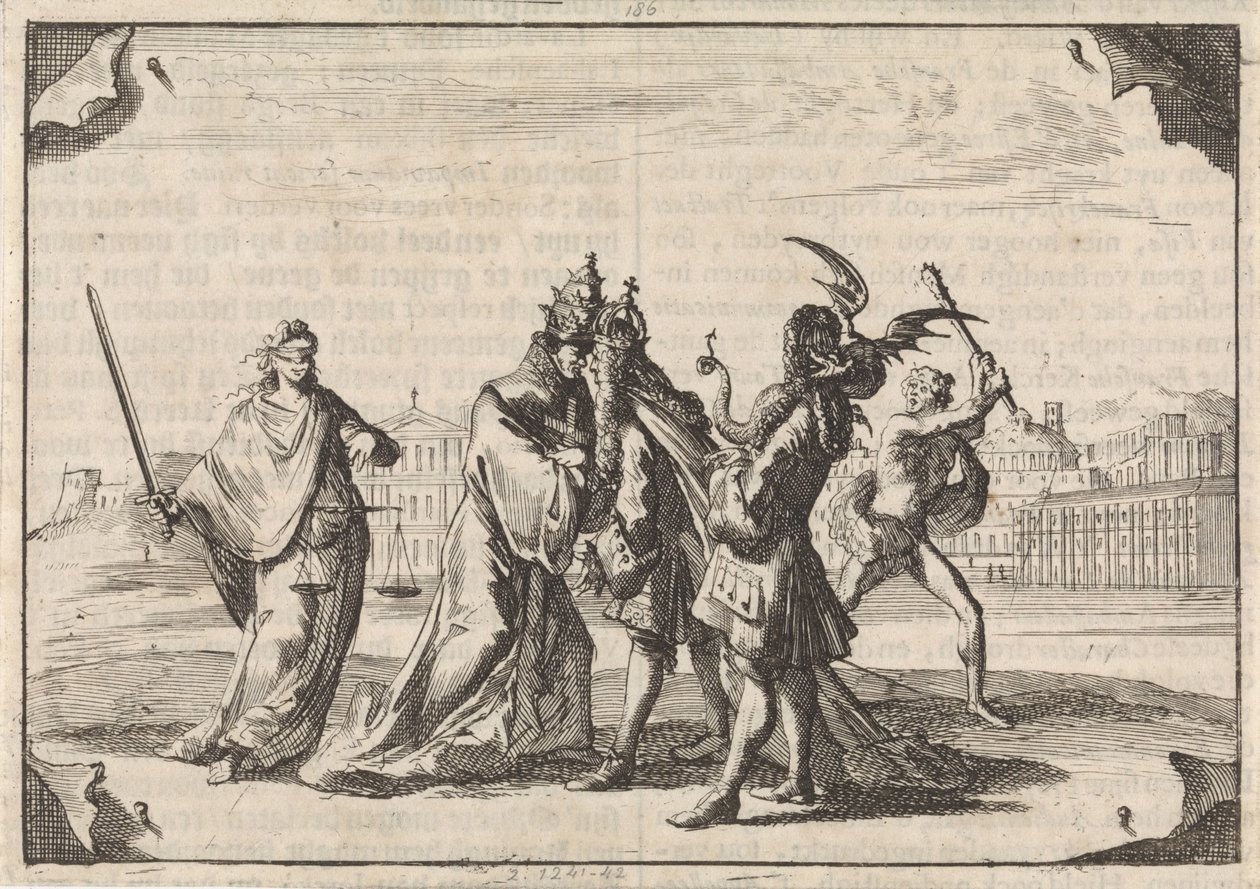 Sarjakuva Ludvig XIV:n ja paavi Innocentius XI:n välisestä taistelusta, 1687 tekijältä Caspar Luyken
