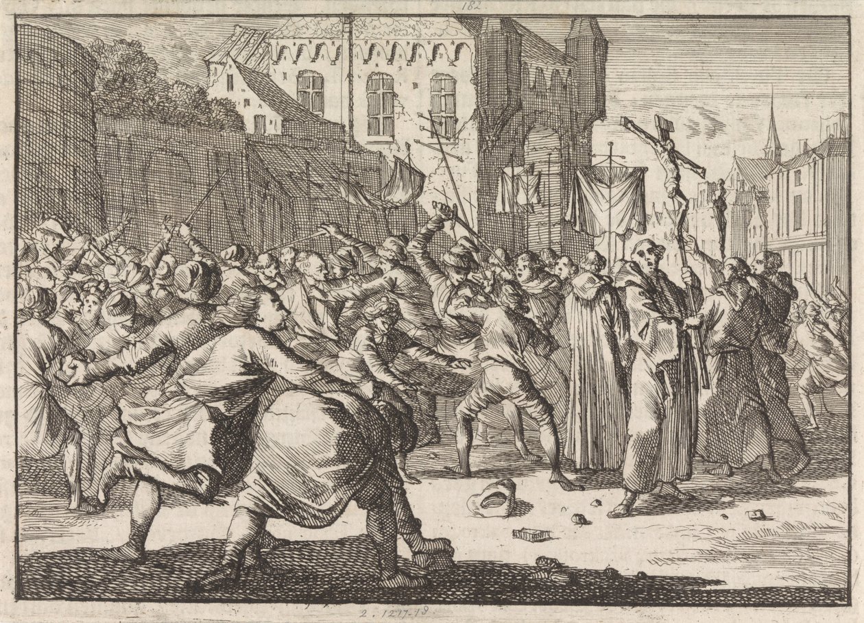 Danzigissa kulkue tervehtii kiviportailla, 1678 tekijältä Caspar Luyken
