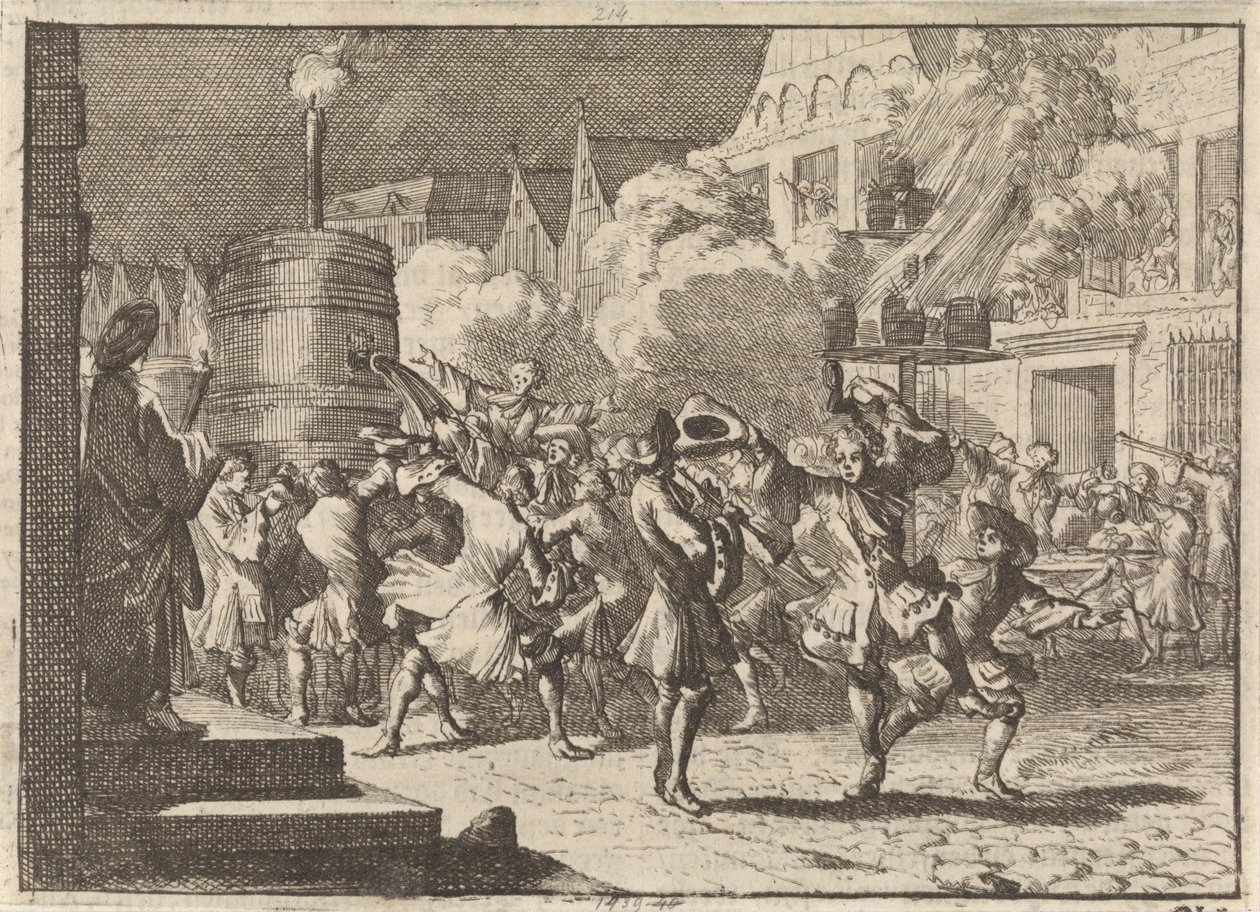 Ilo Pariisissa väärän raportin johdosta William III:n kuolemasta Boynen taistelussa, 1690 tekijältä Caspar Luyken