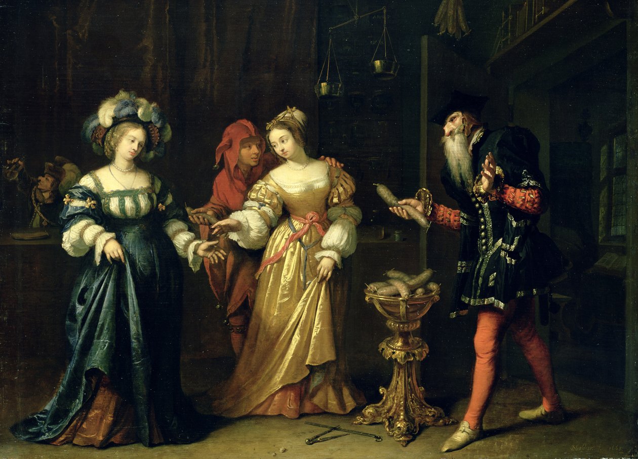 Naamioitu jokeri, 1668 tekijältä Caspar Netscher