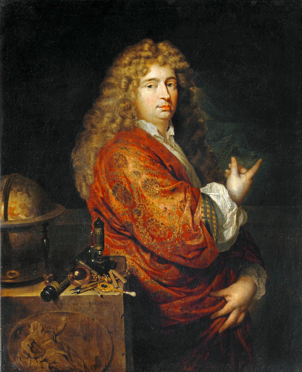 Fyysikko Nicolaes Hartsoeker suunnittelee venettä myrskyssä. 1682 ... tekijältä Caspar Netscher