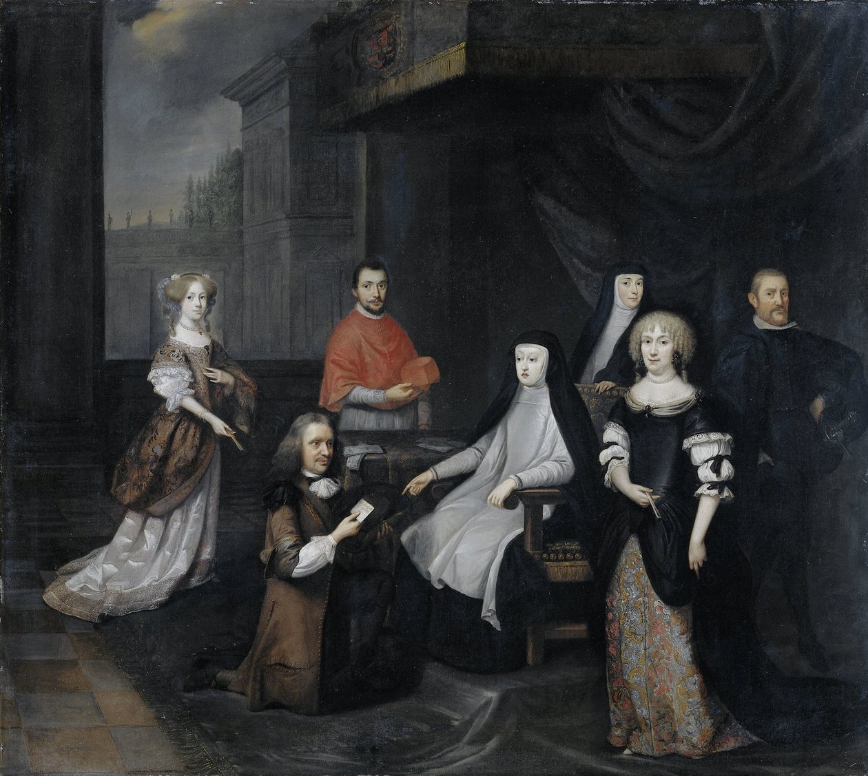 Espanjan kuningatar-regentti Maria-Anna Itävallan 2. maaliskuuta 1671 Alankomaiden suurlähettilään Hieronymus van Beverningkin vastaanotto tekijältä Caspar Netscher