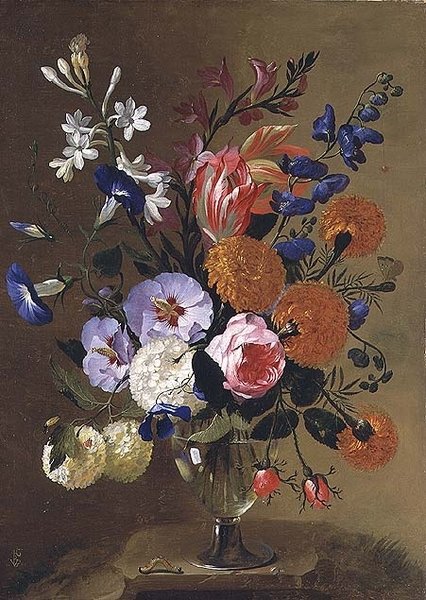 Kukkien asetelma maljakossa, 1668 tekijältä Caspar Pieter I Verbrugghen