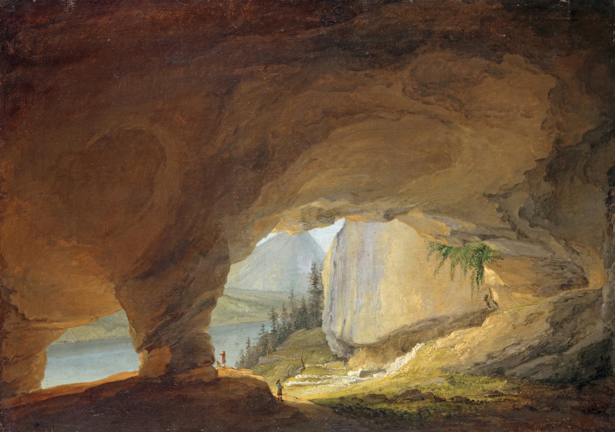 Näkymä Beatus-luolasta Thun-järvellä, 1776 tekijältä Caspar Wolf