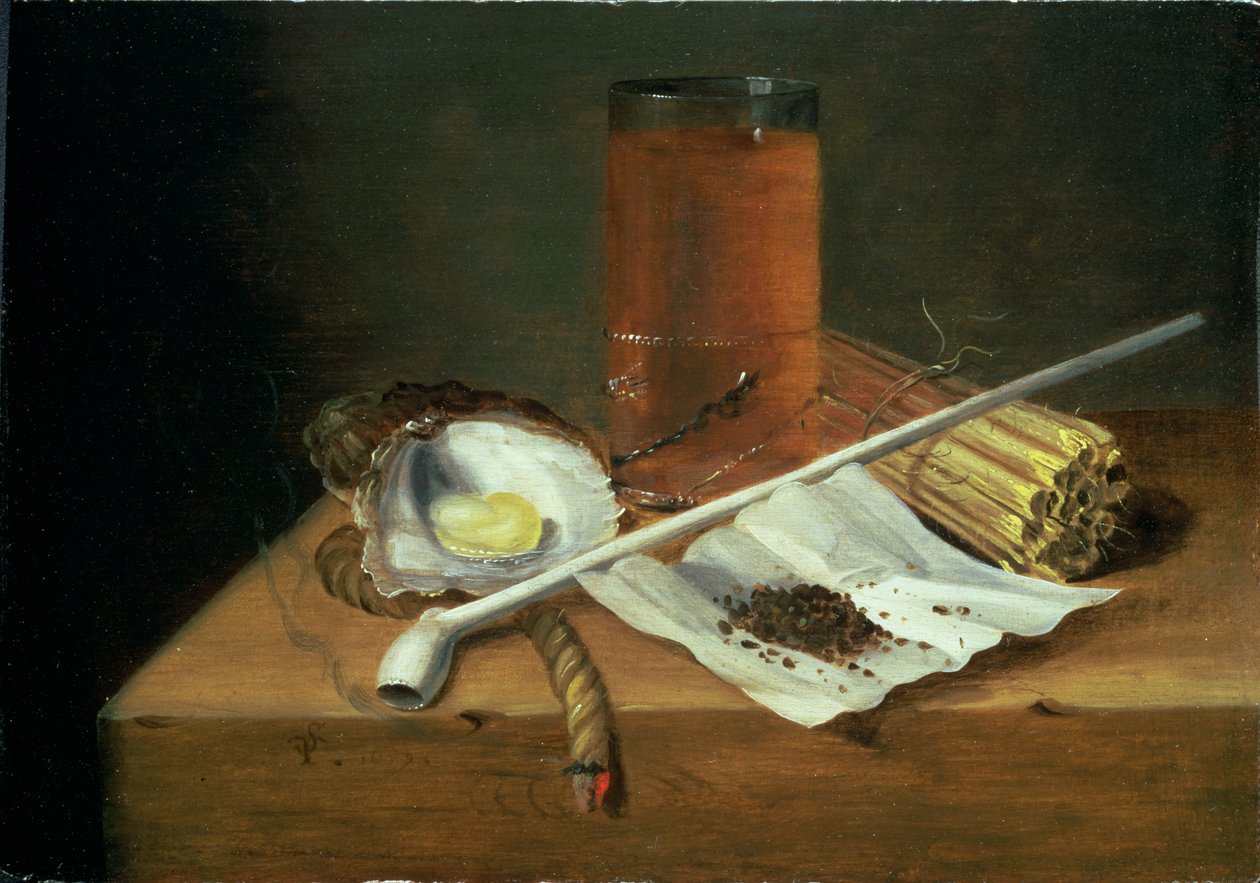 Asetelma tupakointitarvikkeineen, 1659 (paneeli) tekijältä Casparus Smits