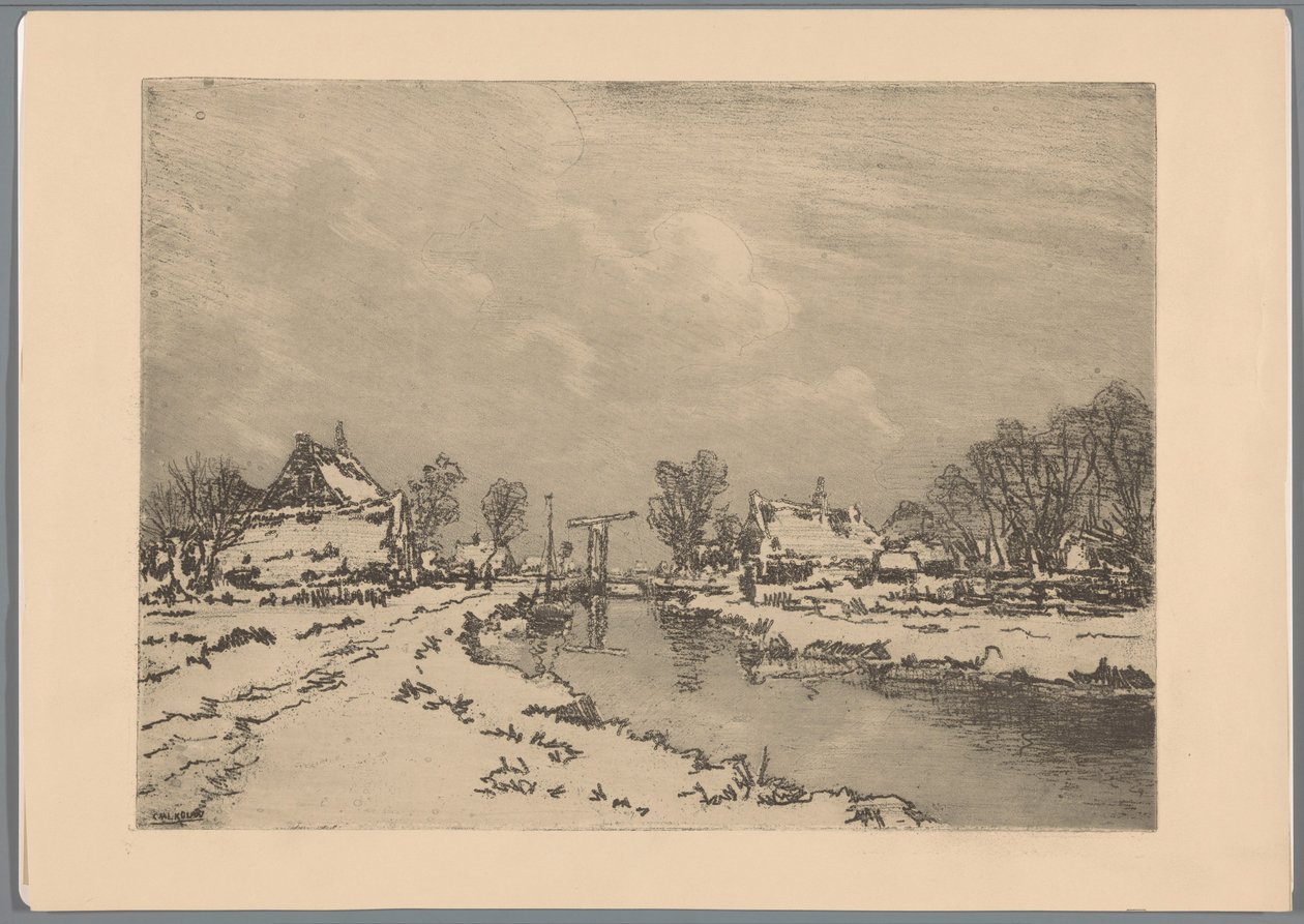 Paisatge nevat amb canal i pont llevadís finlandès tekijältä Casper M.L. Kouw