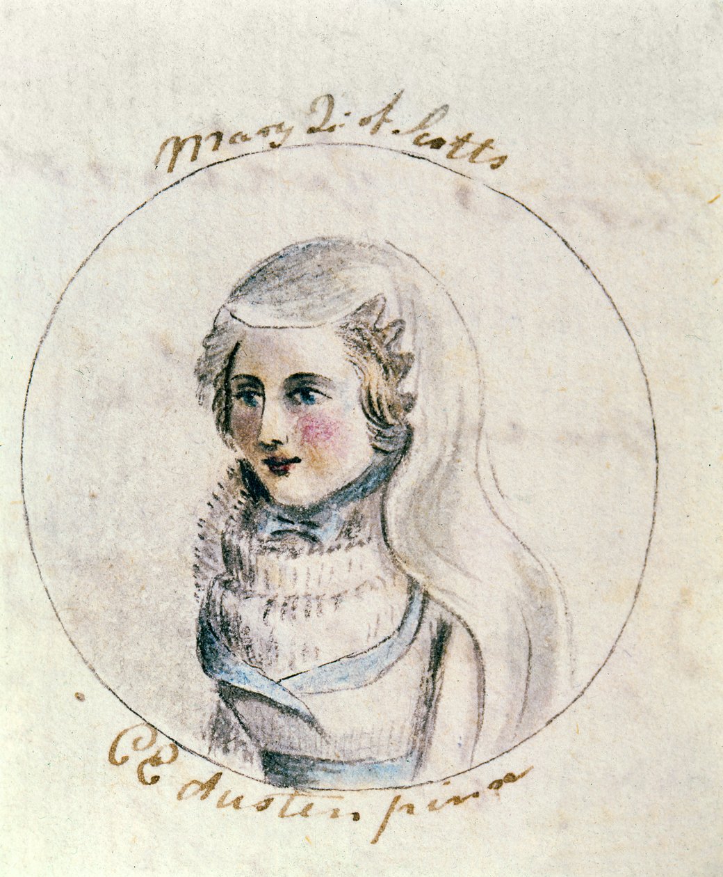 Mary Queen of Scots, n. 1790 (kynä, muste ja wc paperilla) tekijältä Cassandra Austen