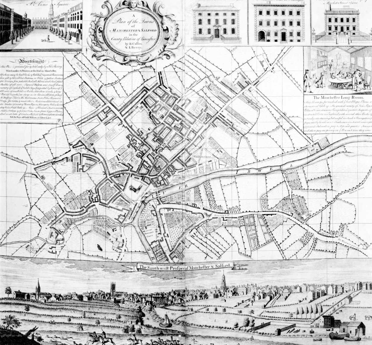 Manchesterin kartta, 1751 tekijältä Casson and Berry