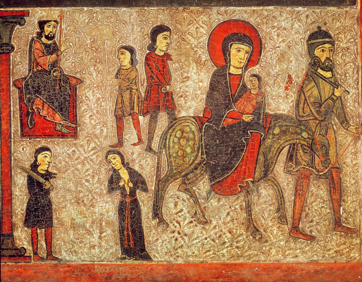 Lento Egyptiin, yksityiskohta Neitsyelle omistetusta alttaritaulusta (tempera paneelissa) tekijältä Catalan School
