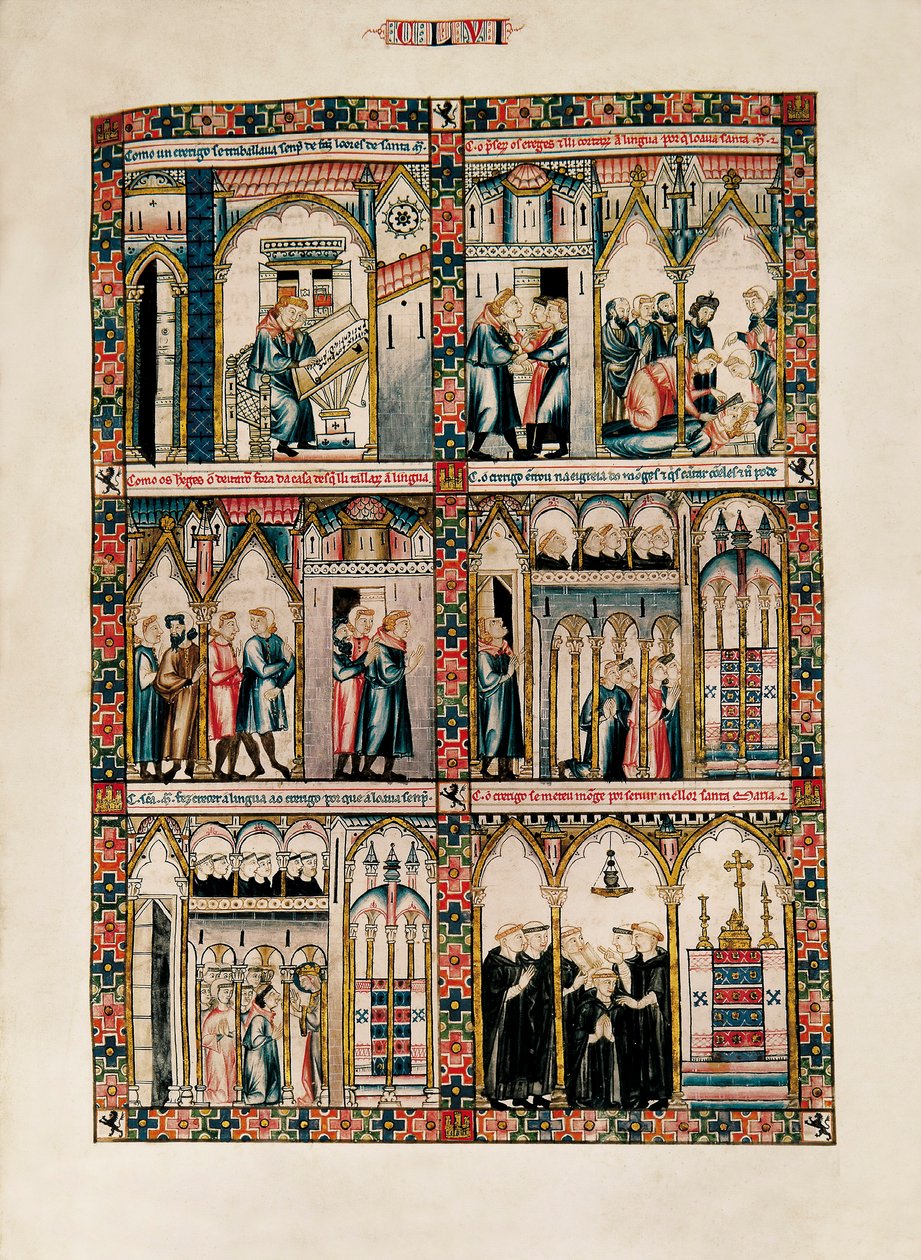 Pyhälle Marialle ja hänen ihmeilleen omistettu miniatyyri teoksesta Las Cantigas de Santa María (Songs of Saint Mary), Fol. 156 tekijältä Catalan School