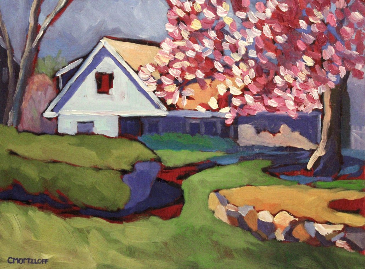 Vaaleanpunainen magnolia, 2018 (öljy paneelille) tekijältä Catherine J Martzloff