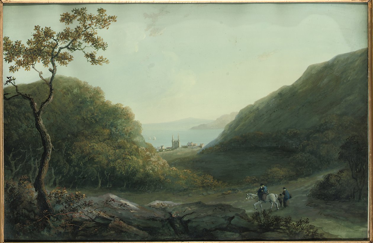 Penrhynin linna lähellä Bangoria, Gwyneddissä, Pohjois-Walesissa, ennen vuotta 1820 tekijältä Catherine Maria Bury