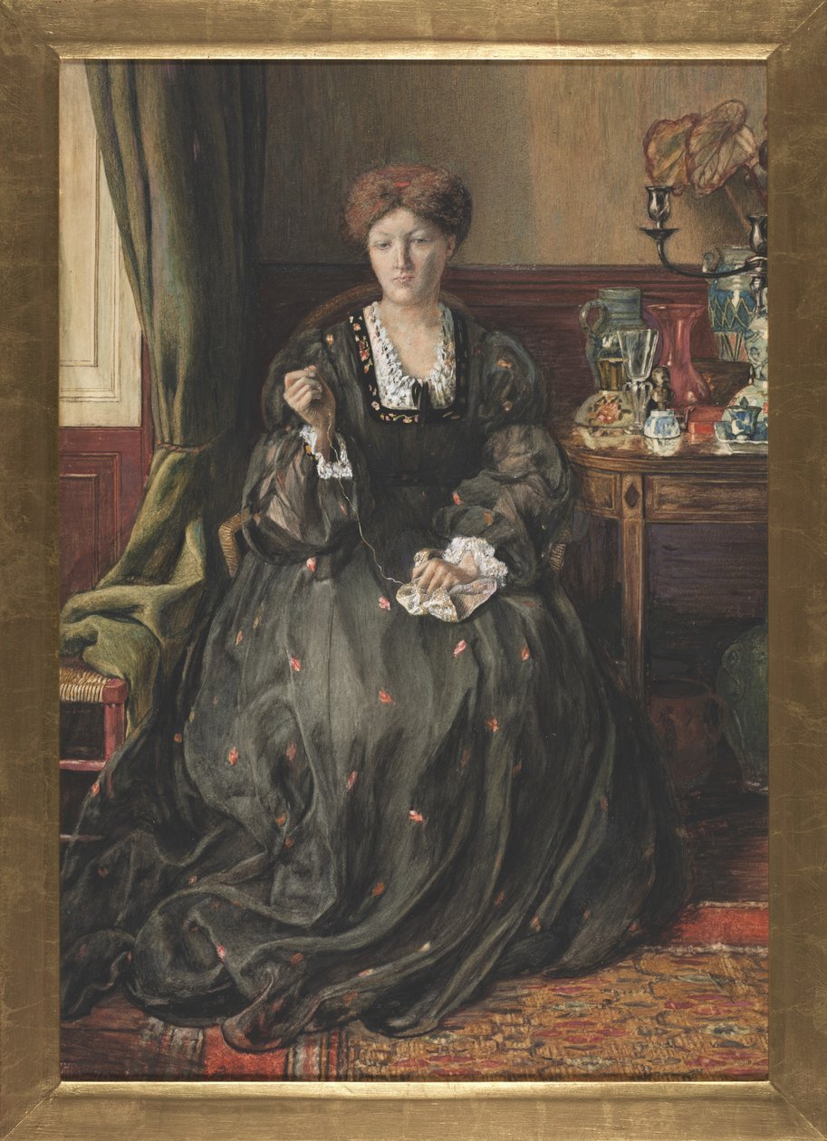 Ajattelu, Emma Madox Brownin muotokuva, noin 1870 (vesiväri ja guassi paperille). tekijältä Catherine Nee Madox Brown Hueffer
