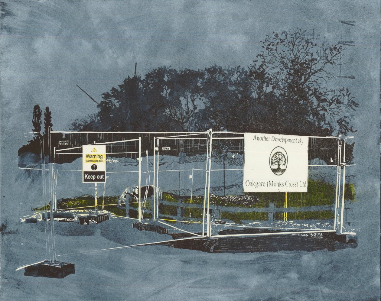 Vaikutus maisemaan, 2014 (linoleikkaus ja etsaus) tekijältä Catherine Sutcliffe Fuller