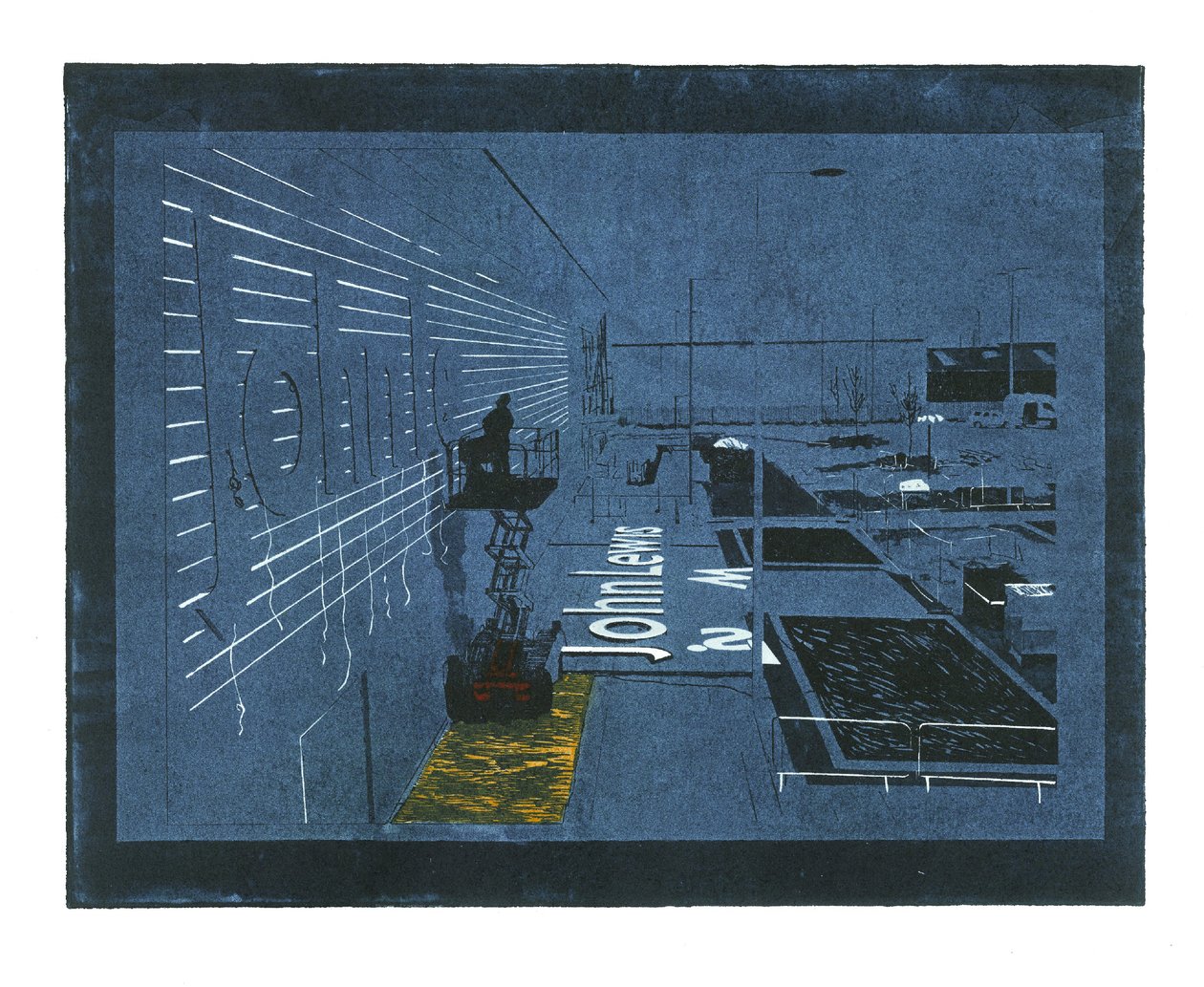 Settled Cultivation, 2015 (laserleikattu linolevy, linoleikkaus ja perinteinen etsaus). tekijältä Catherine Sutcliffe Fuller