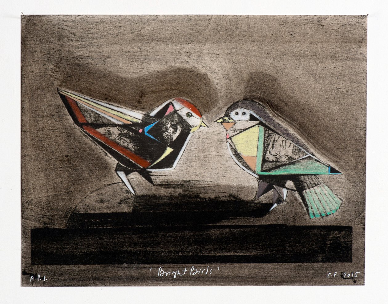 Bright Birds, 2014 (mokulitolitografia ja käsiväritys) tekijältä Cathie Pilkington