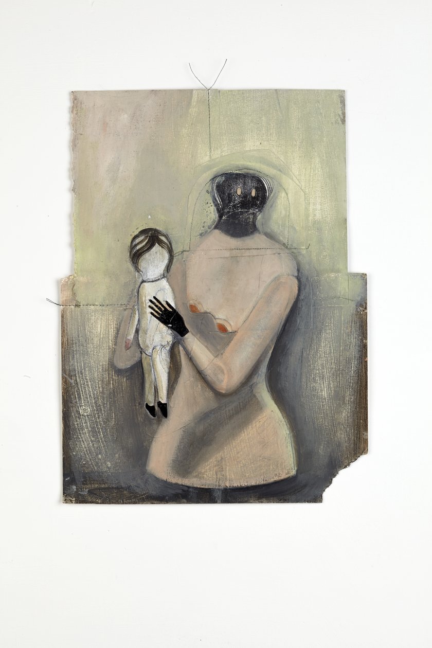Inbetween, 2014 (paperikollaasi, puuvillalanka, öljy- ja kiiltomaali) tekijältä Cathie Pilkington