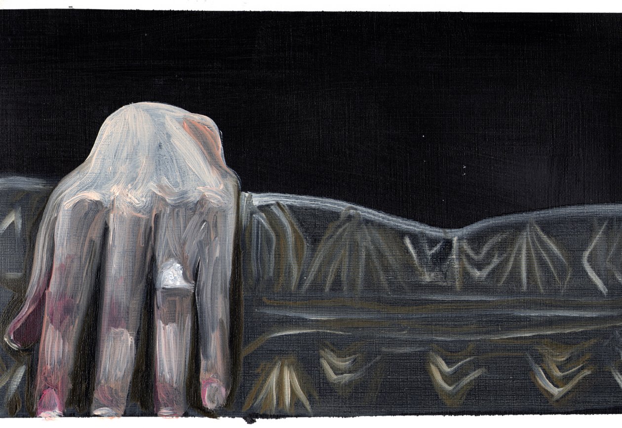 Elokuvapäiväkirja #48 (18.05.13 Hän ei nähnyt kuka se oli), 2015 (öljy paperille) tekijältä Cathy Lomax