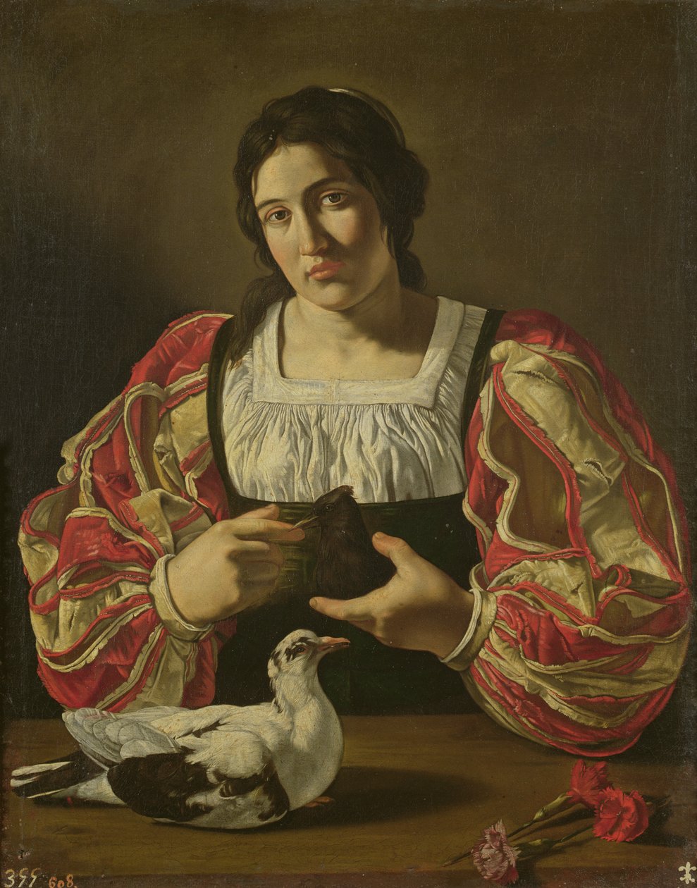 Nainen kyyhkysten kanssa tekijältä Cecco de Caravaggio