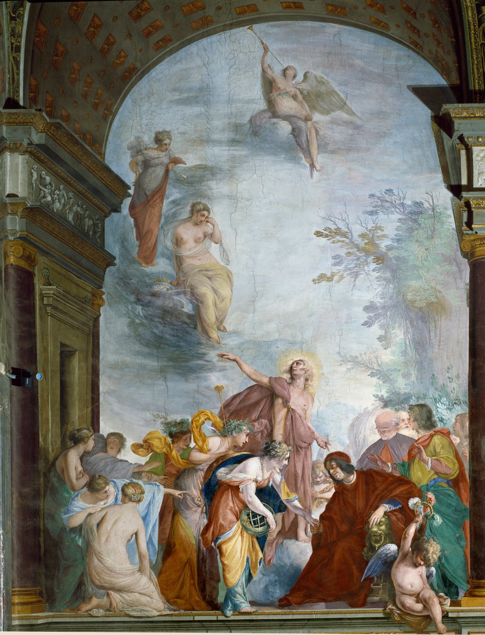 La Renommee onisoi Lorenzo de Medici Suurenmoisen (Laurent de Medici le Magnifico) (1449-1492) (1449-1492) Cecco Bravon (Francesco Montelatici) fresko (1607-1661) noin 1635 Firenze, Palazzo Pitti, Sala degli Argenti. tekijältä Cecco  Bravo