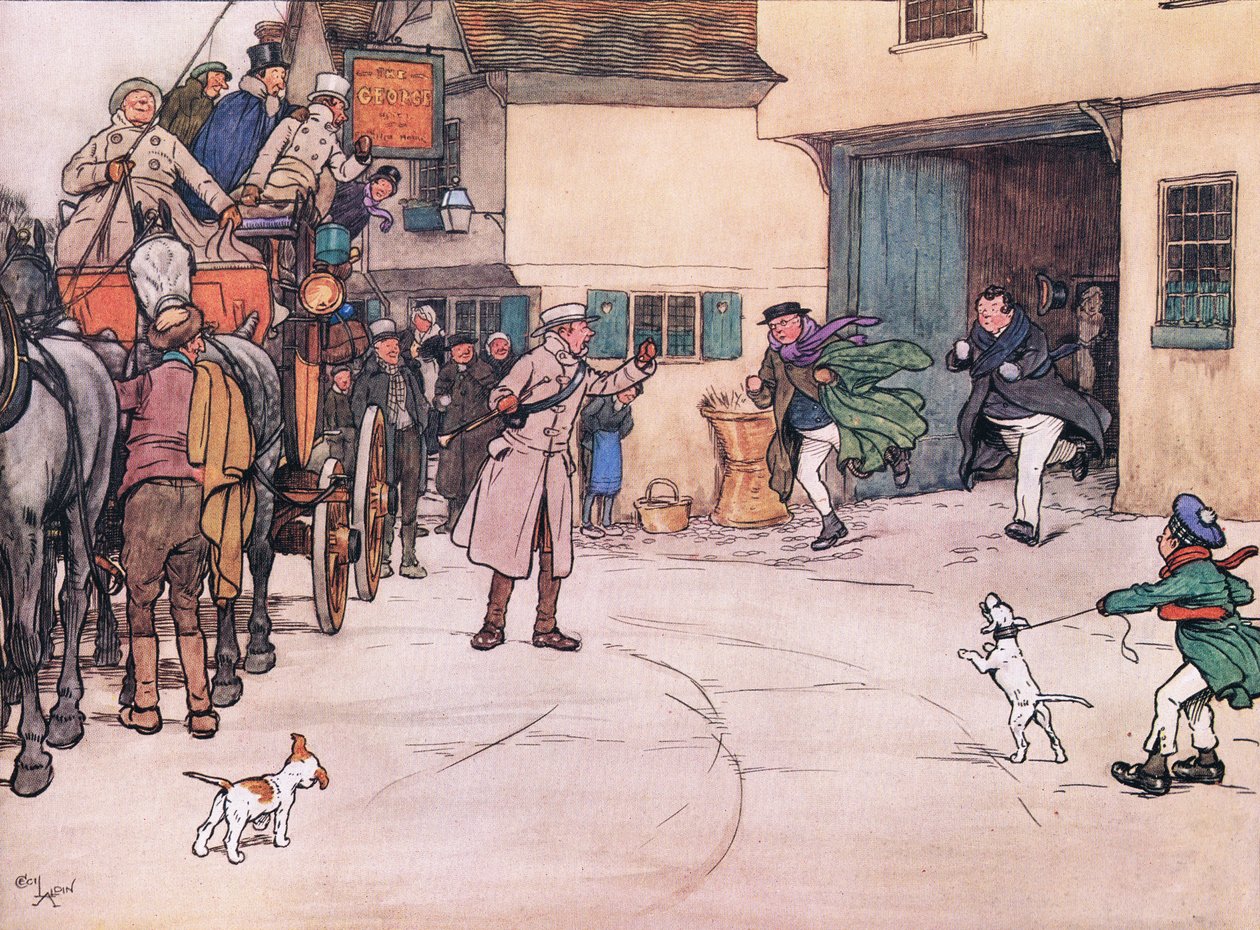 Pihalta kuuluu etäinen vastaus, ja herra Pickwick ja herra Turpin juoksivat alas tekijältä Cecil Charles Windsor Aldin