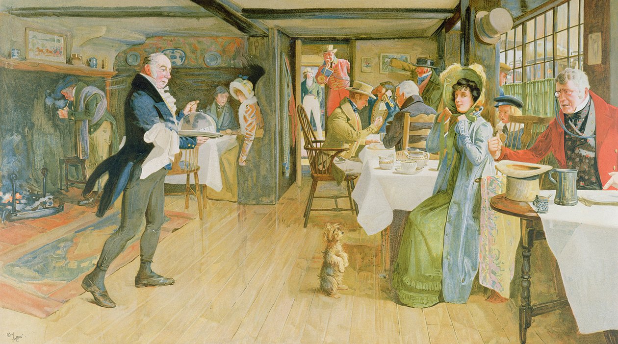 Ehtoollisen kerjääminen, (kromolitografi, vedos nro 74, Lawrencen ja Bullenin sokkoleima) tekijältä Cecil Charles Windsor Aldin