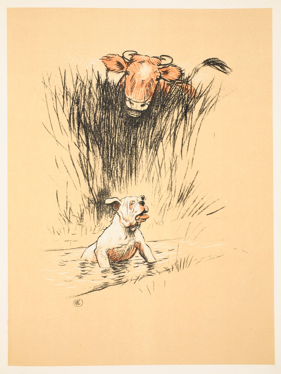 Härkä ja koira pellolla tekijältä Cecil Charles Windsor Aldin