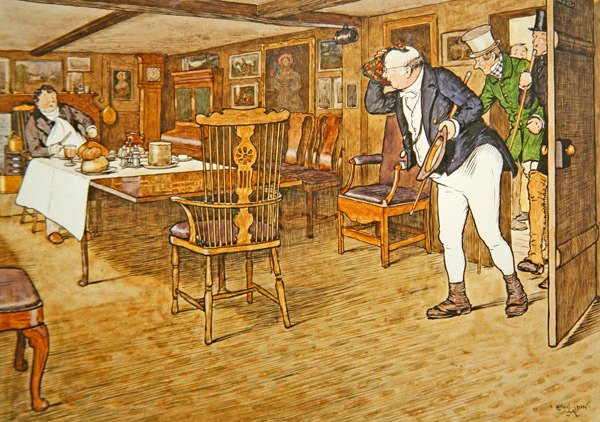 "Pöydässä istui herra Tupman, joka näytti mahdollisimman erilaiselta mieheltä, joka on lähtenyt tästä maailmasta." tekijältä Cecil Charles Windsor Aldin
