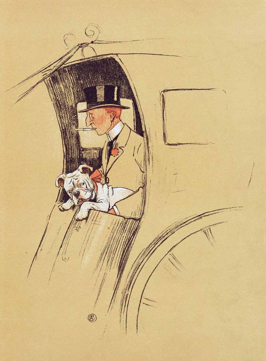 Hansom Cab (liitu ja värikynä paperilla) tekijältä Cecil Charles Windsor Aldin