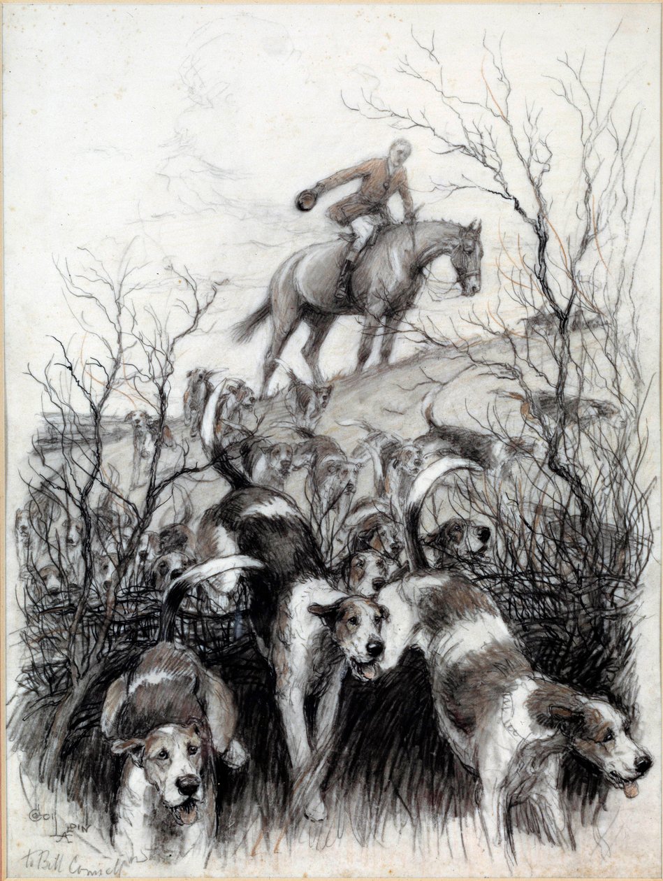 Metsästyskohta Englannissa: Cecil Aldinin (1870-1935) koirien piirustus 1800-luvun yksityiskokoelma tekijältä Cecil Charles Windsor Aldin