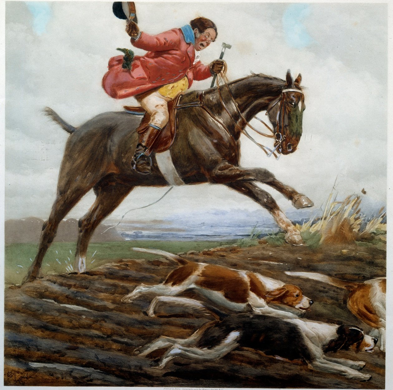 Metsästys: Cecil Aldinin (1870-1935) akvarelli "Tayaut" 1800-luvun yksityinen kokoelma tekijältä Cecil Charles Windsor Aldin