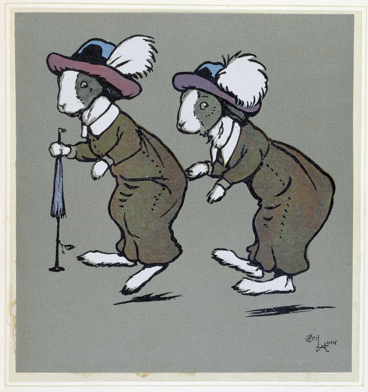 Kanit hatuilla - "" Merry Party" -ohjelmassa, ill. kirjoittanut Cécil Aldin, toim. Hodder & Stoughton, Lontoo tekijältä Cecil Charles Windsor Aldin
