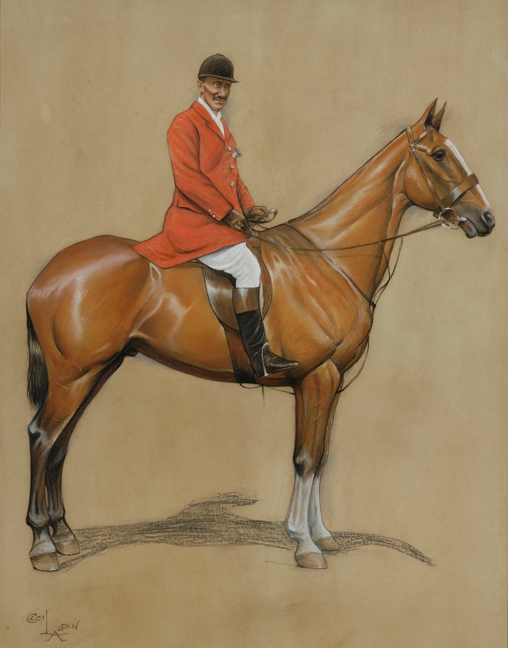 Omakuva (pastelli paperille) tekijältä Cecil Charles Windsor Aldin