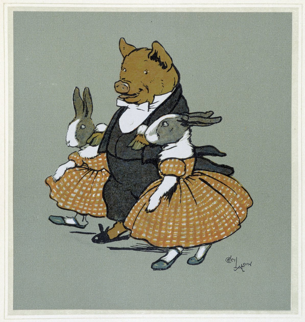Pikoni kahdella rabbilla - ""Merry Party" -sarjassa, ill. kirjoittanut Cecil Aldin, toim. Hodder & Stoughton, Lontoo tekijältä Cecil Charles Windsor Aldin